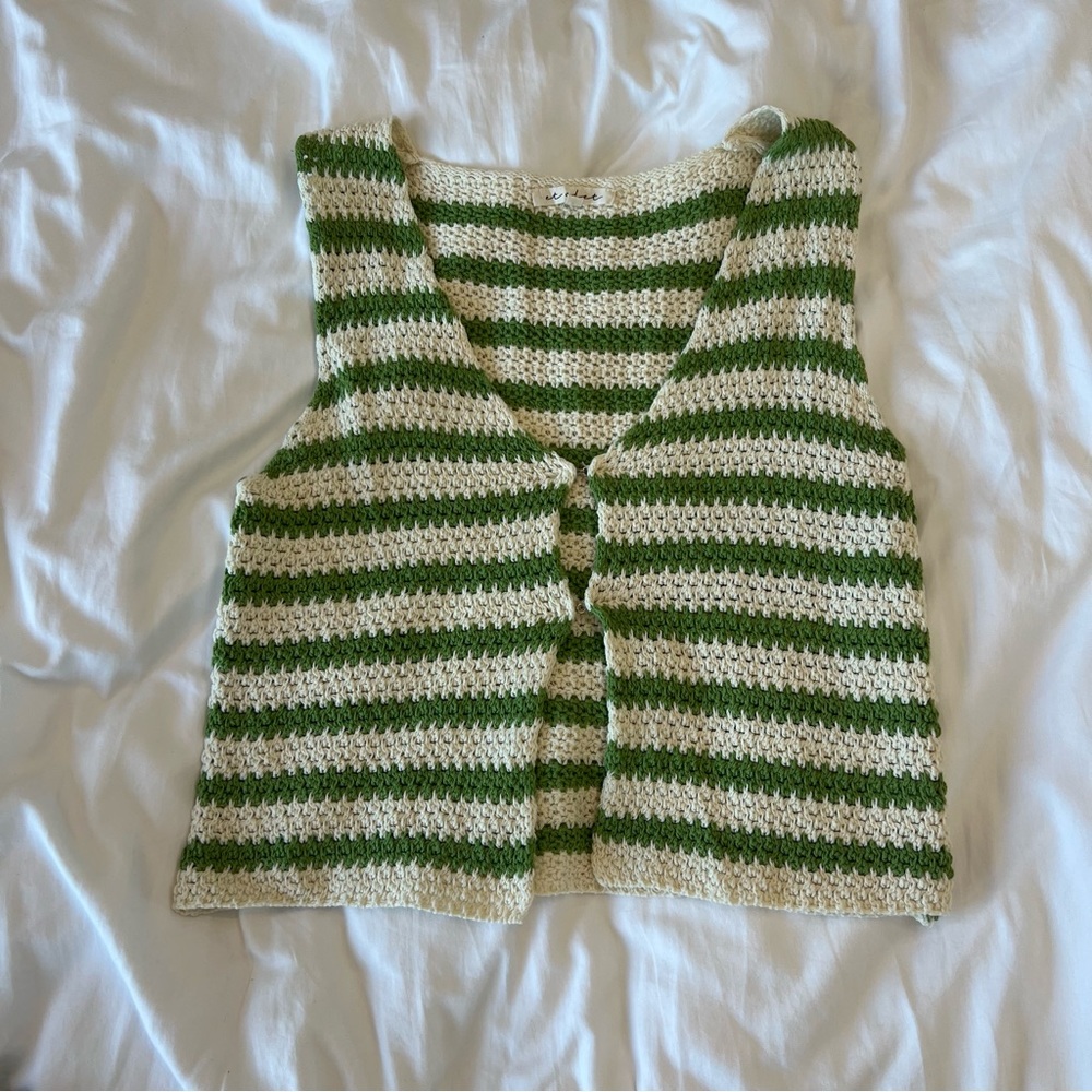 Green & Cream Striped Knit Vest